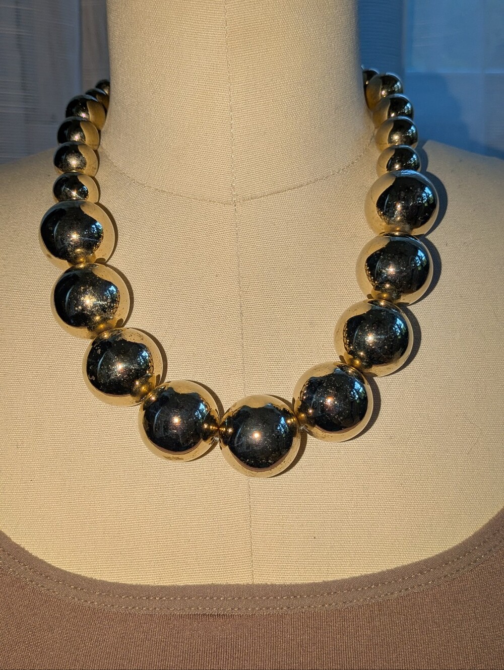 Chunky Gold Big Bead Statement Necklace Oversized Orb Mirror Bubble Collar